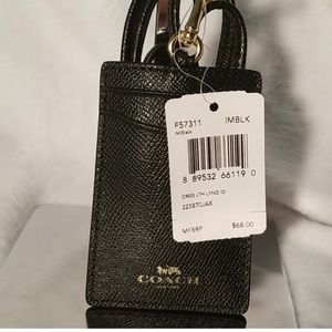 Coach black textured lanyard